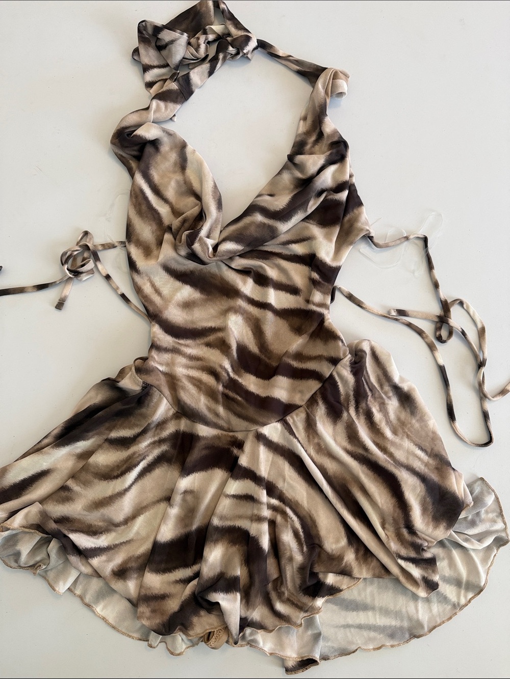 NWT Windsor Halter Romper Mini Dress in Taupe & Chocolate Size XS